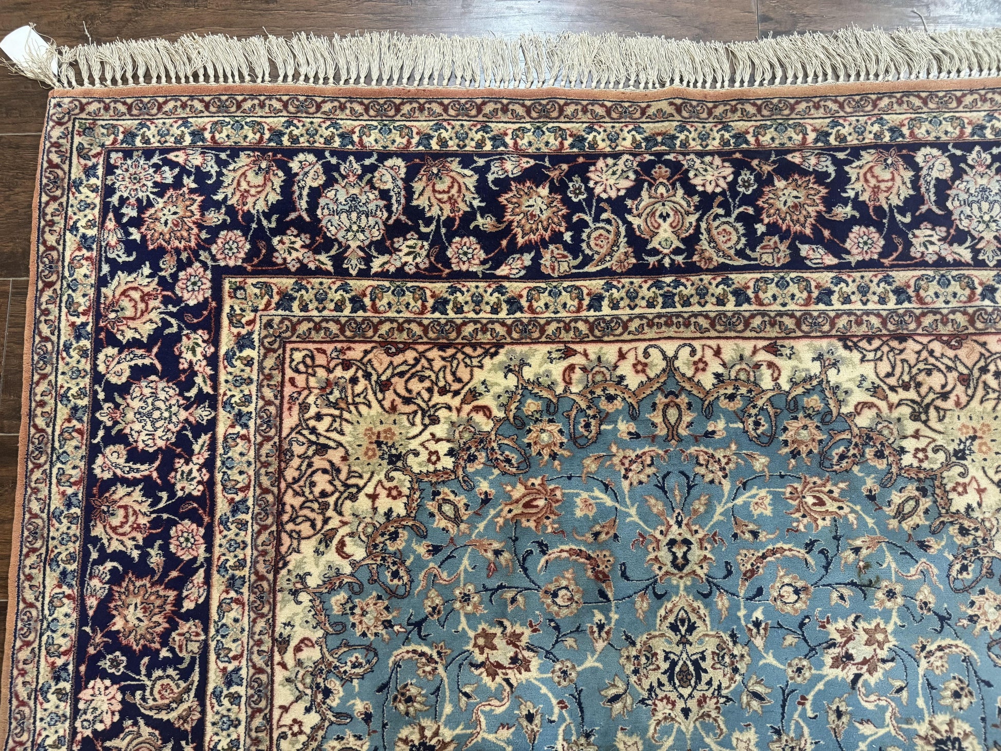 Light Blue Persian Isfahan Rug 5x8, Floral Medallion, Wool on Silk Foundation, Very Fine 530 KPSI, Handmade Carpet - Nuvé