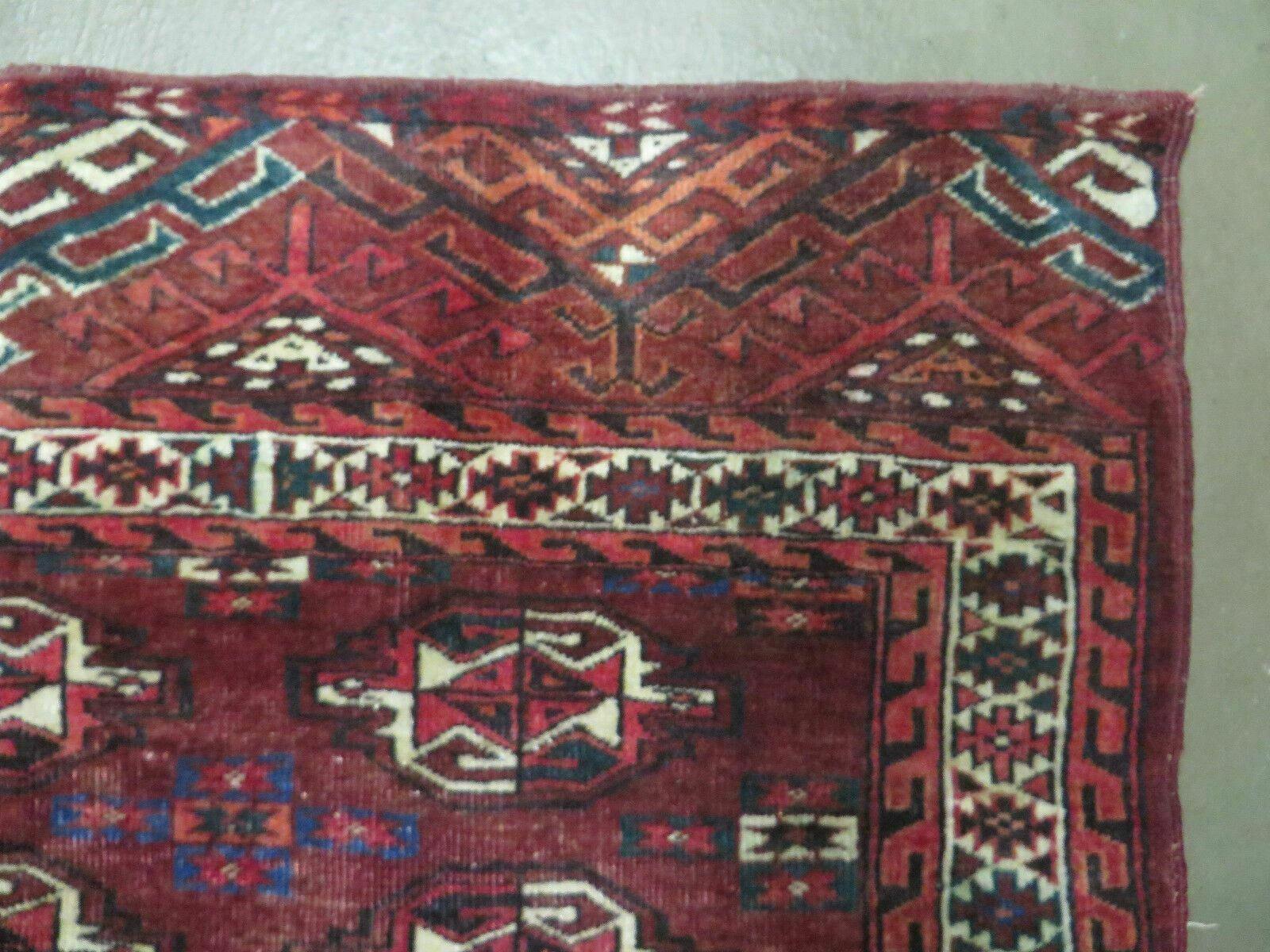 2.5' X 4' Antique Handmade Bokhara Turkoman Yamud Wool Rug Kilim Backing NICE - Nuvé