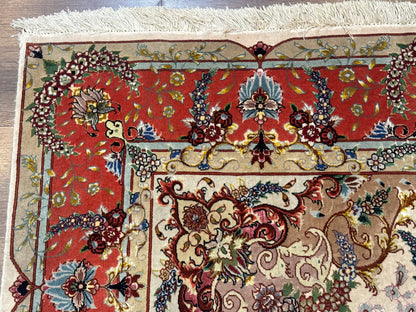 Wonderful Persian Tabriz Rug 5x7, Very Fine 440 KPSI, Ivory and Coral, Rare - Nuvé