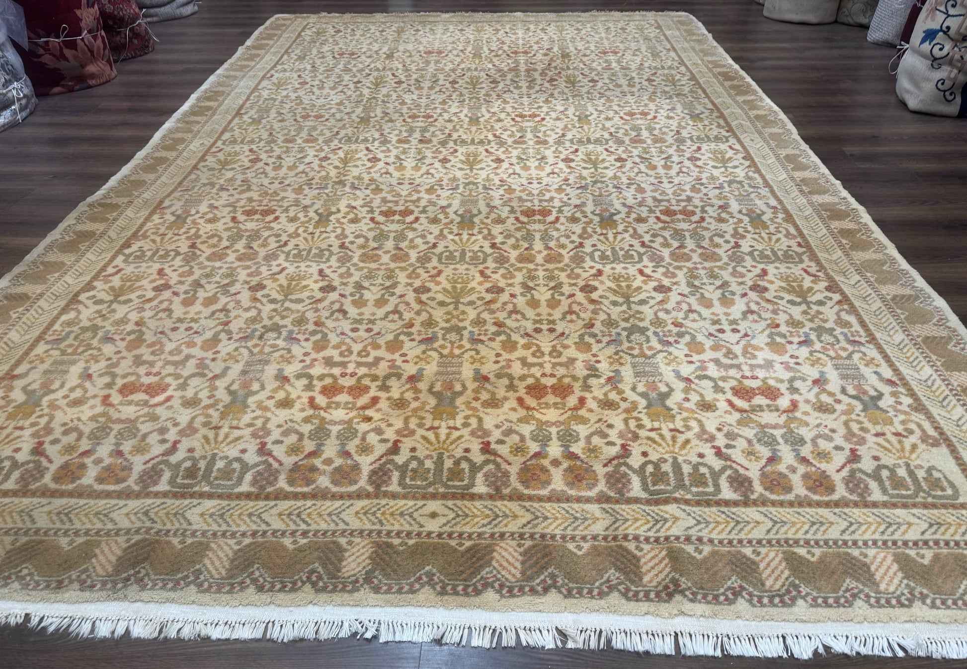 Large Spanish Portuguese Rug 9x15, Beige, Vintage, Allover Pattern, Wool - Nuvé