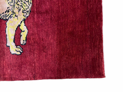 3 X 5 Handmade New Vintage Rug Quality Wool Lion Red Veggy Dyes Hand-Knotted - Nuvé