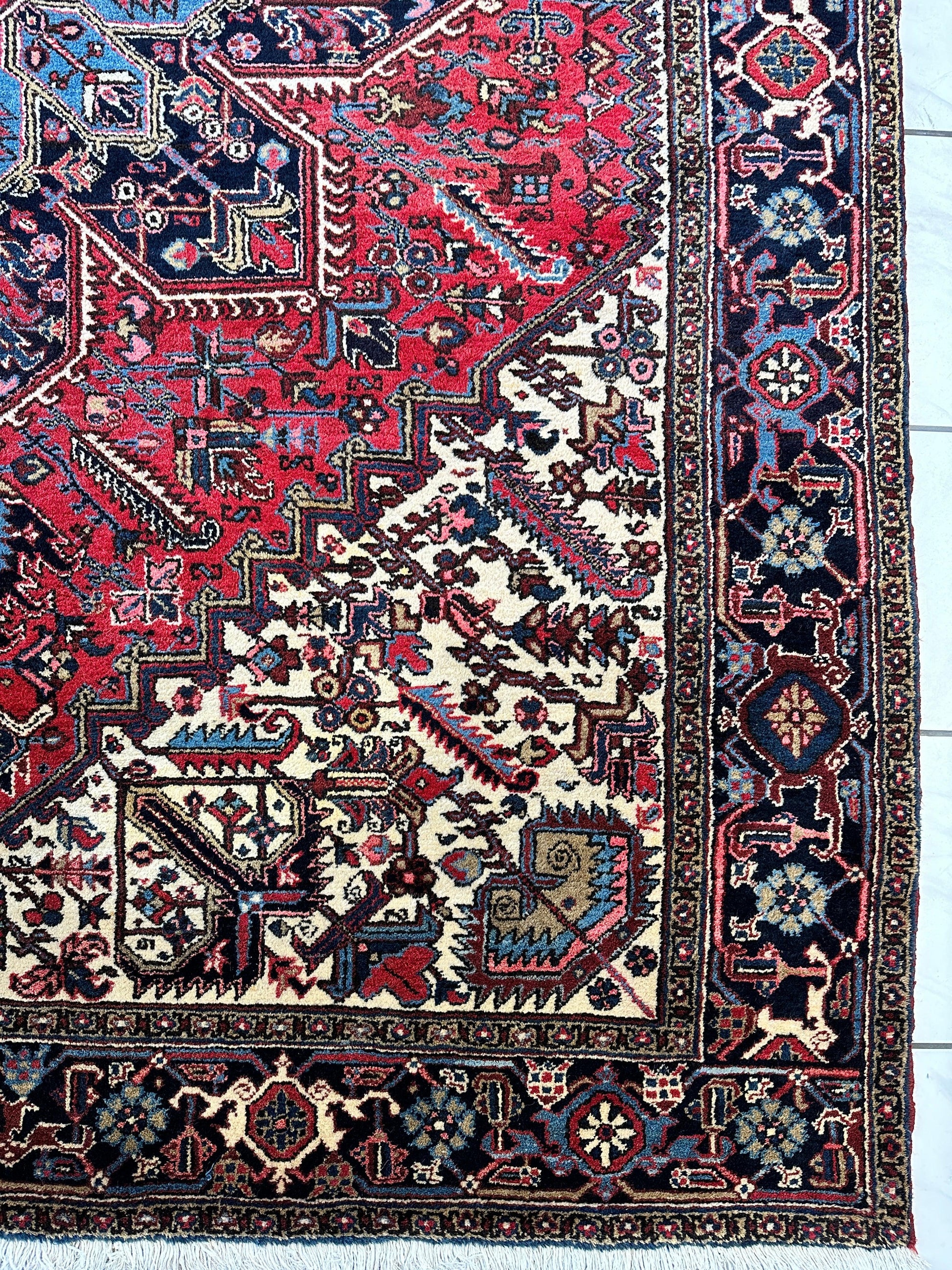 Hand-Knotted Persian Heriz Wool Rug – 9’ x 12’ – Geometric Medallion Design - Nuvé