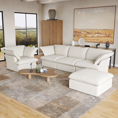 Sabi Modular Boucle Cloud Sofa - Beige - 4-Seater Sectional Sofa with Ottoman - Nuvé