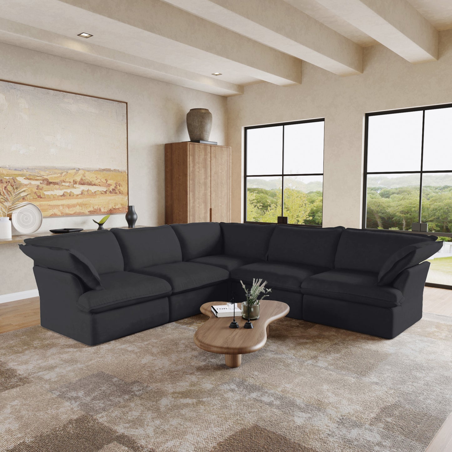 Sabi Modular Boucle Cloud Sofa - Obsidian Black - 5-Seater Corner Sectional (V-Shaped) - Nuvé