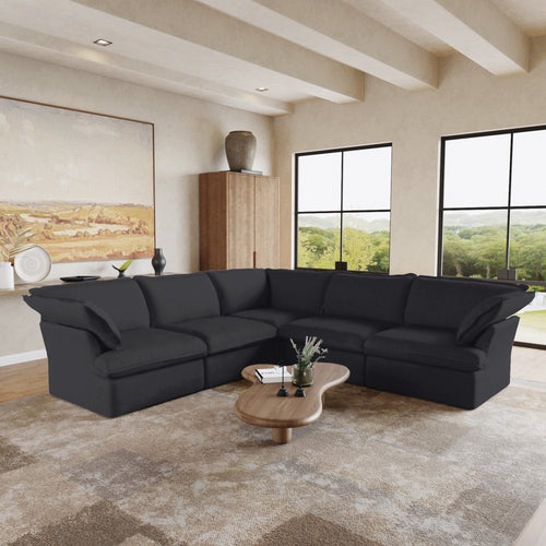 Sabi Modular Boucle Cloud Sofa - Obsidian Black - 5-Seater Corner Sectional (V-Shaped) - Nuvé