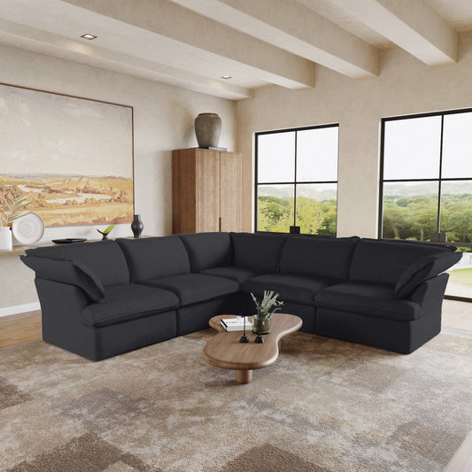 Sabi Modular Boucle Cloud Sofa - Obsidian Black - 5-Seater Corner Sectional (V-Shaped) - Nuvé