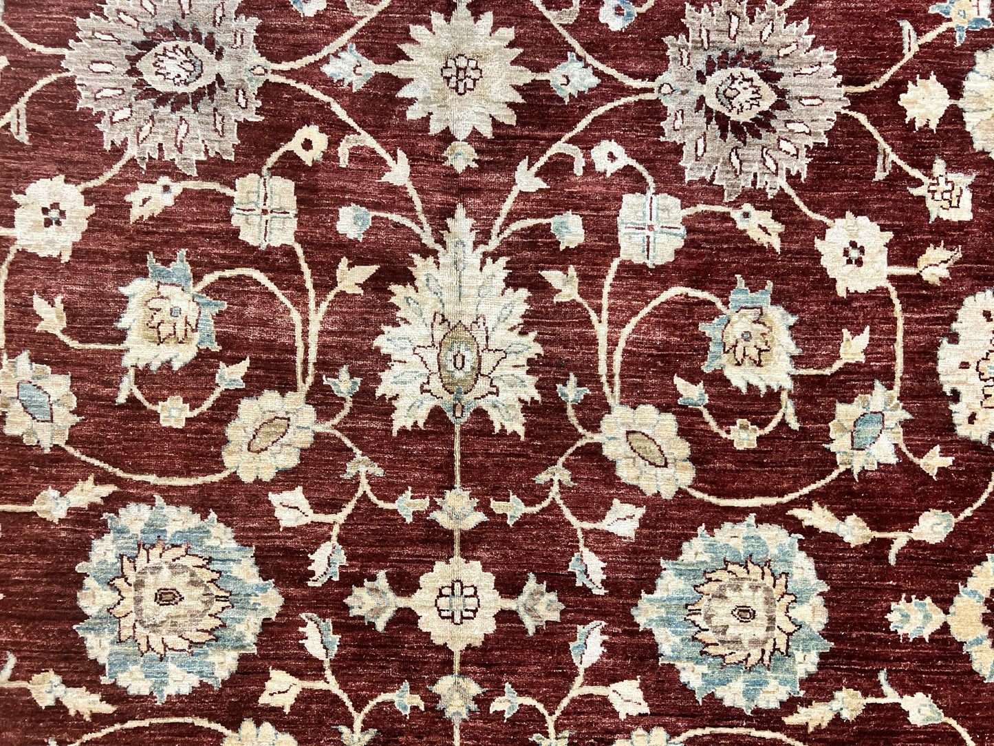 Peshawar Rug 9x11, Pakistani Oriental Carpet, Maroon and Beige, Floral Allover, Wool Hand Knotted Handmade Vintage Rug - Nuvé