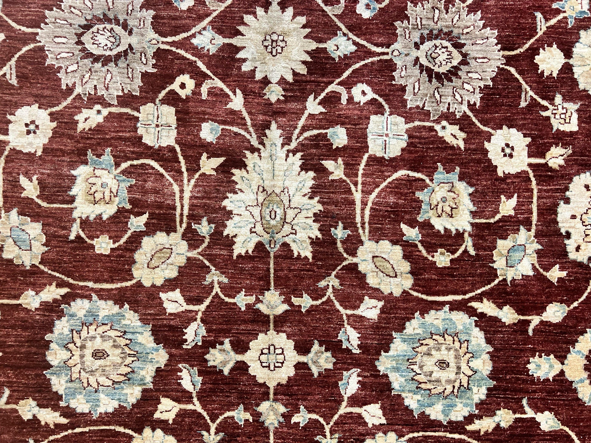 Peshawar Rug 9x11, Pakistani Oriental Carpet, Maroon and Beige, Floral Allover, Wool Hand Knotted Handmade Vintage Rug - Nuvé