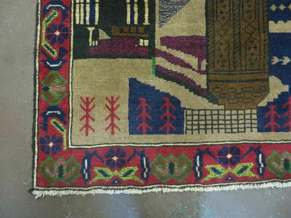 3' X 4' New Vintage Handmade Afghan Balouch Tribal Wool Pictorial Rug # 281 - Nuvé