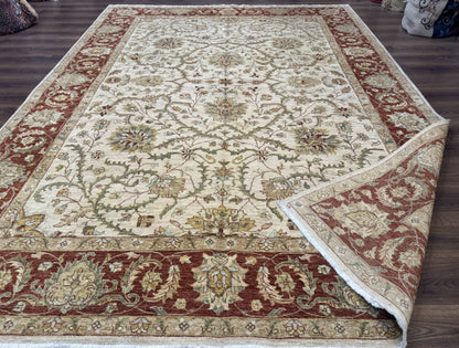 Pakistani Rug 9x12, Floral Allover Peshawar Carpet, Chobi, Beige and Rust Red, Traditional - Nuvé