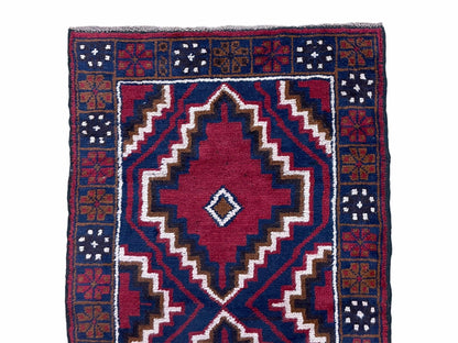 3 X 5 Vintage Handmade Tribal Wool Rug Balouchi Rug Afghan Rug Red Beige Nice - Nuvé