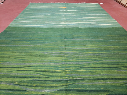 Green Turkish Kilim Rug, 6x9 - 7x10 Rugs, Bird, Handmade New Area Rug, Wool, Bohemian Boho Decor, Hand Woven, Modern Abstract Flat Weave Rug - Nuvé