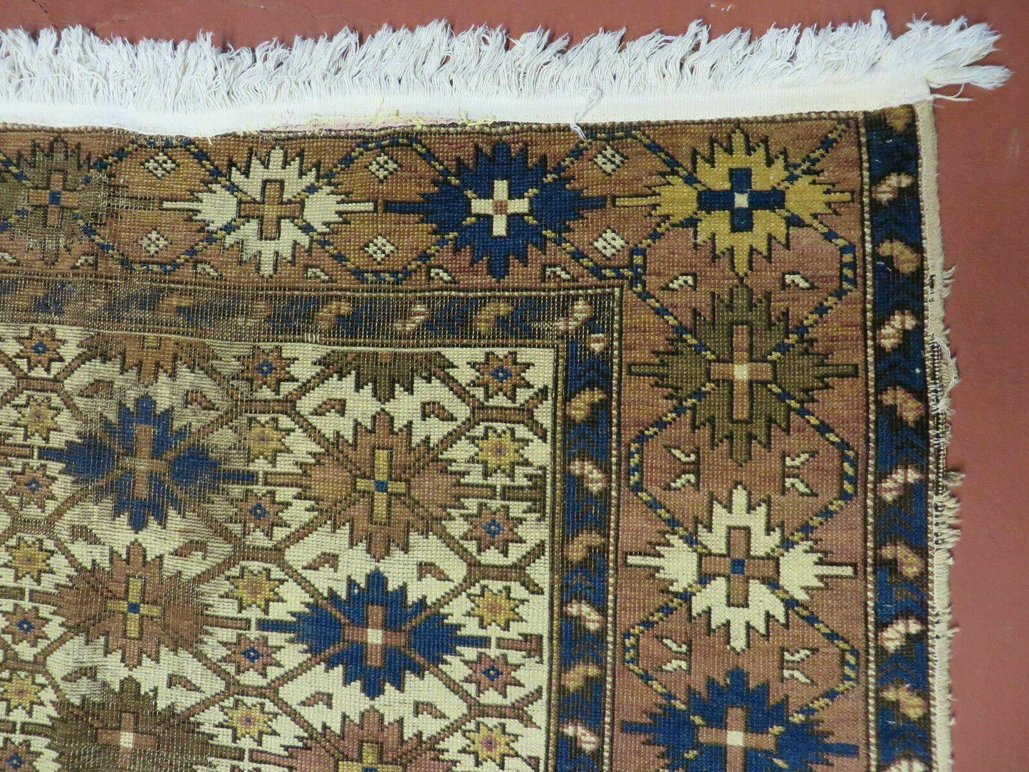 4' X 5' Antique Handmade Caucasian Kazak Shirvan Wool Rug Snow Flakes - Nuvé