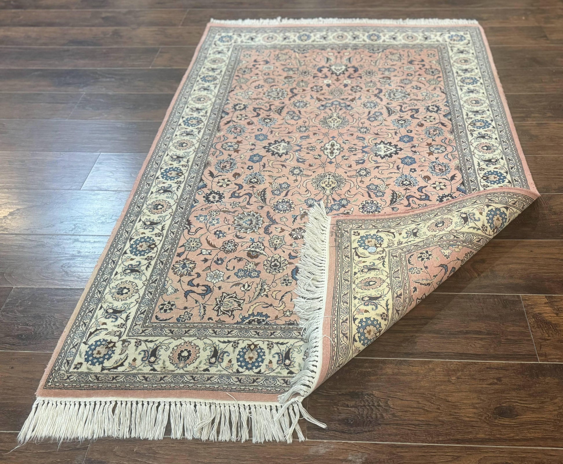 Pak Persian Rug 4x6, Pink and Cream, Very Fine 225 KPSI, Handmade Wool Oriental Carpet - Nuvé