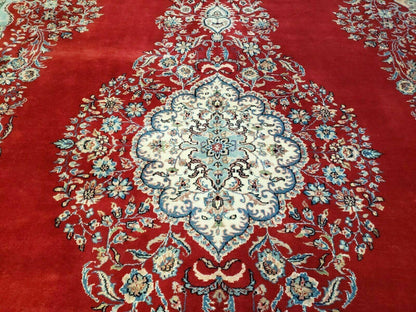 9' X 12' Vintage Handmade India Medallion Wool Rug Vegetable Dyes Nice Red - Nuvé
