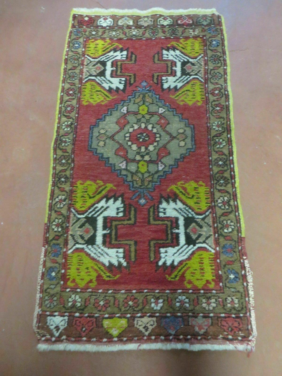 20" X 38" Antique Handmade Turkish Oushak Oshak Yastik Wool Rug Mat Turkey Nice - Nuvé