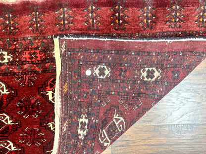 Antique Afghan Turkoman Mafrash Rug 3x5, Red, Hand Knotted, Wool, Tribal Collectible - Nuvé