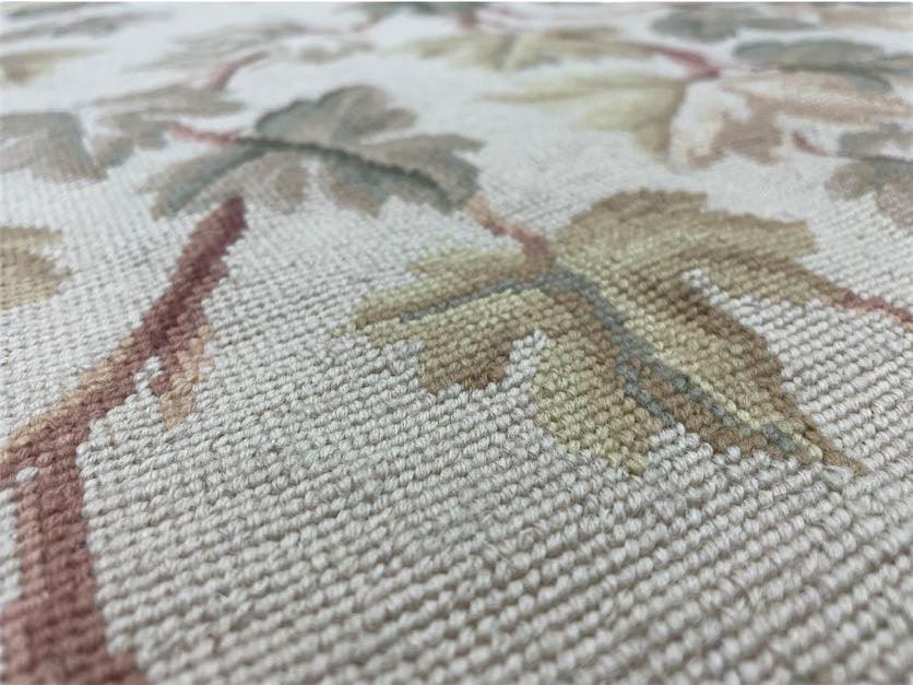 Traditional Aubusson Needlepoint Rug 9 x 12, Flowers, Flatweave Carpet, Hand-Knotted, Brand New, Cream Color, Green, Maroon Red, Wool - Nuvé