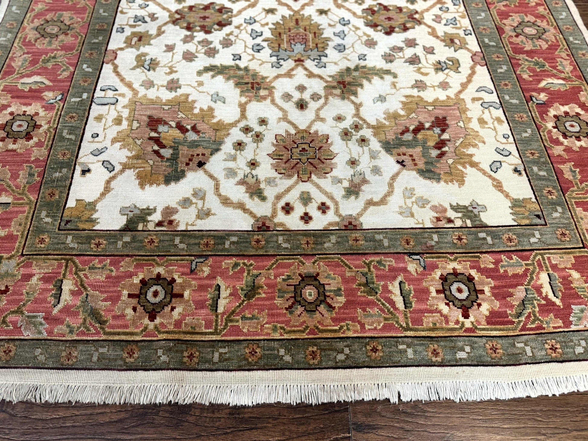 Flatweave Soumak Rug 6x9, Nourison Rug, Wool Handmade, Floral, Ivory - Nuvé