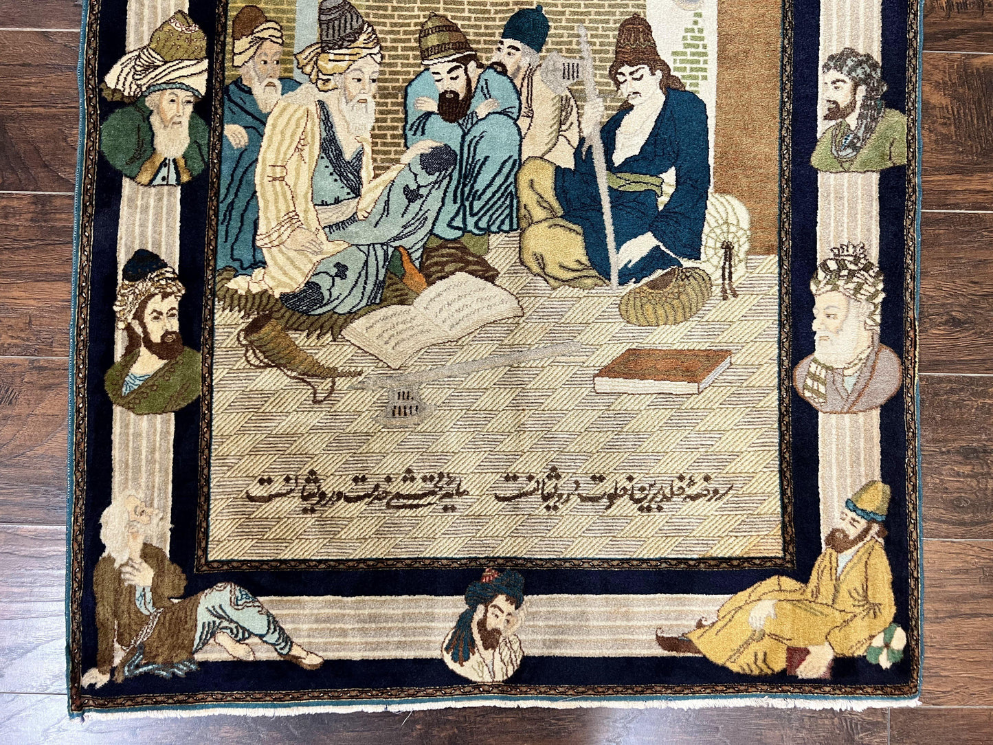 Persian Tabriz Pictorial Rug 3x5, Wall Hanging Carpet, Very Fine 60 Raj 475 KPSI, Hand Knotted Vintage Semi Antique, Wool, Persian Poetry - Nuvé