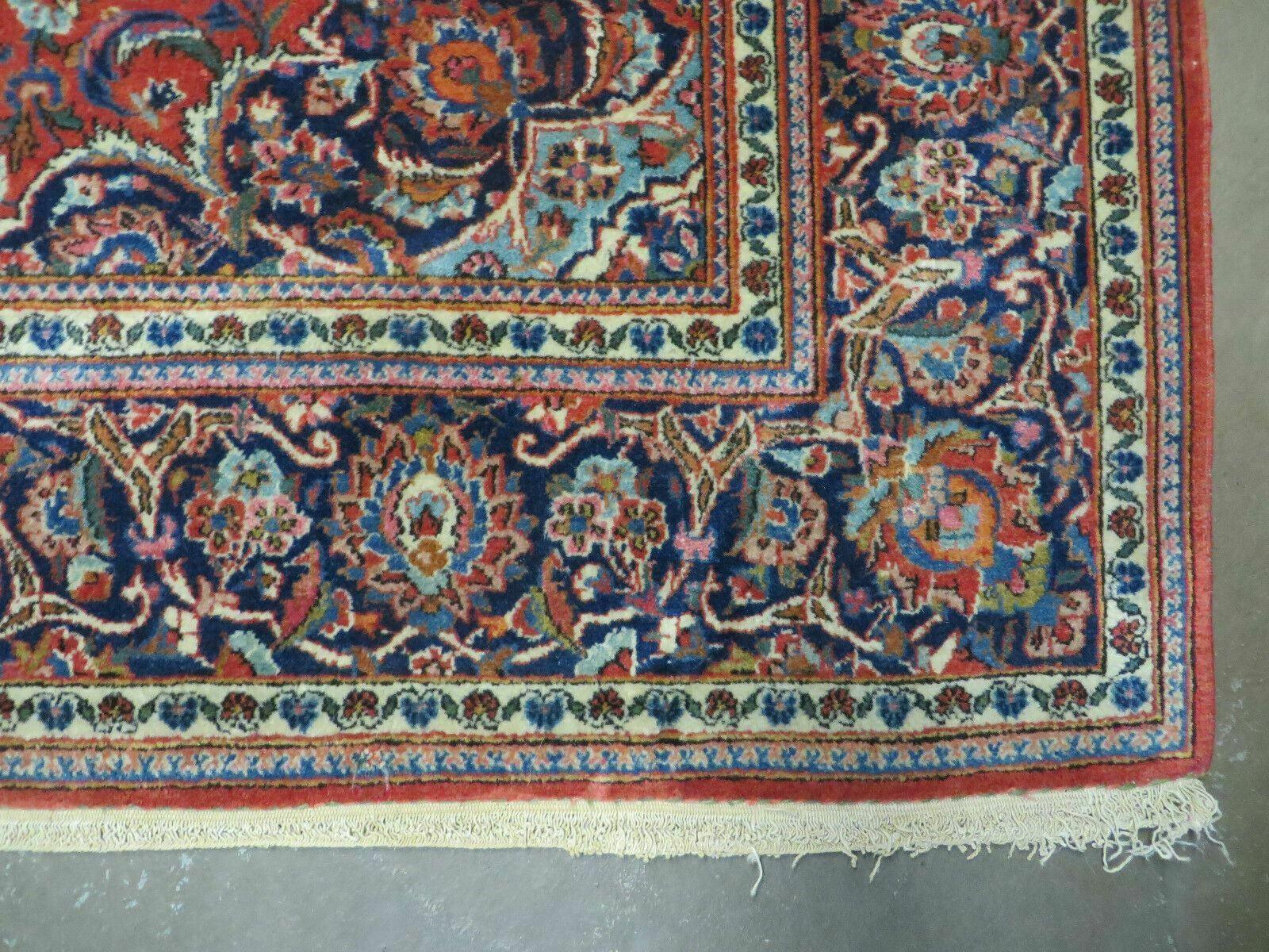 Persian Kashan Rug 4x7, Red and Navy Blue Semi Antique Vintage Wool Oriental Carpet, Hand Knotted Rug, Floral Medallion, High Quality Fine Carpet - Nuvé