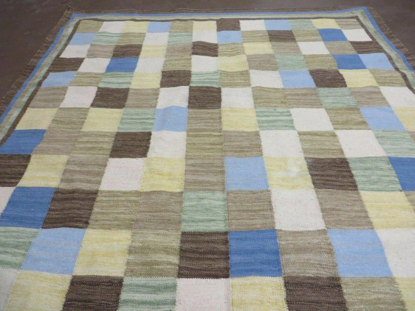 5' X 8' Hand-knotted Kilim Dhurrie Wool Cotton Rug Flat Weave Carpet Checkered Pattern Colorful Multicolor - Nuvé