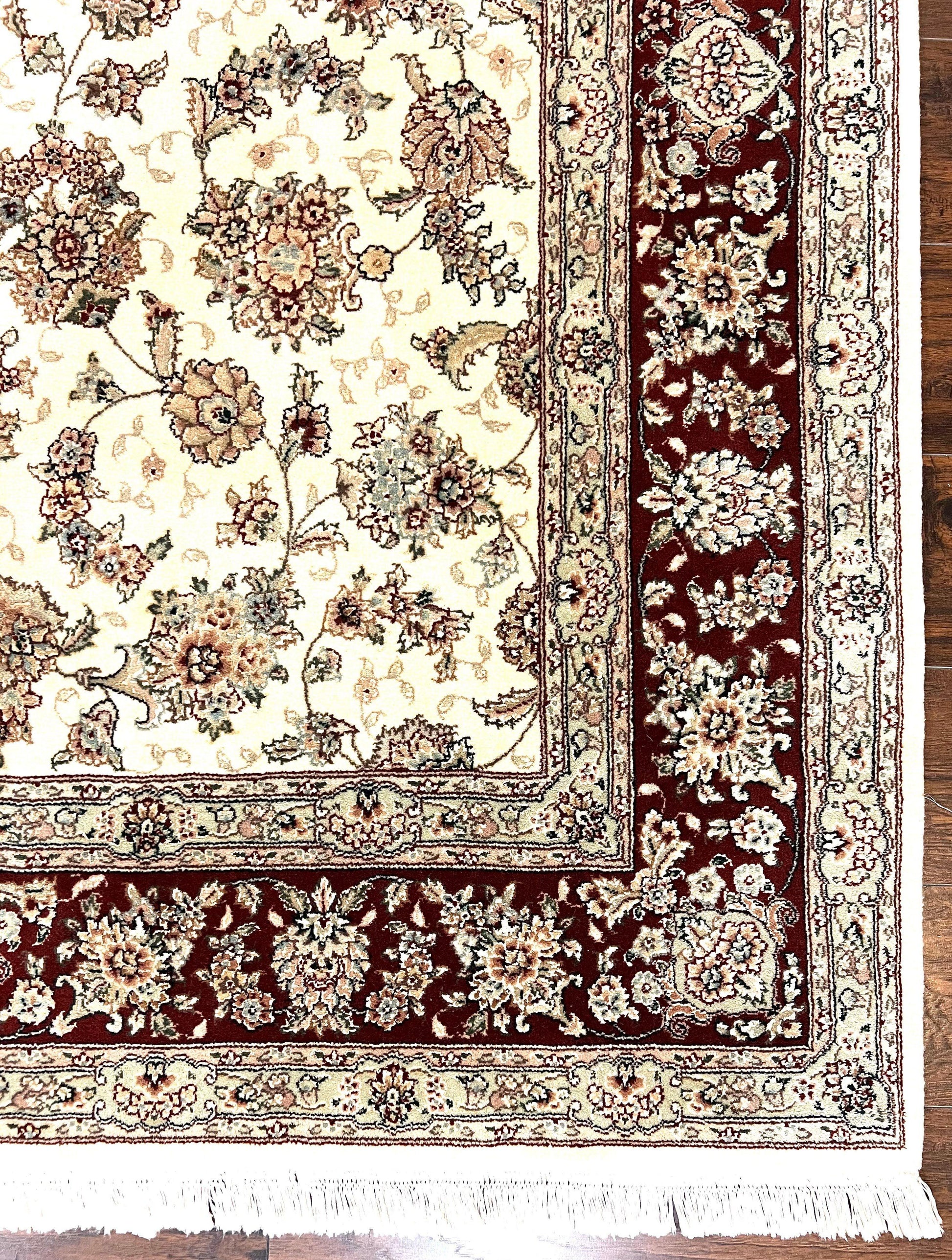 Pak Persian Rug 6x9, Floral Allover Carpet 6 x 9 ft, Cream and Maroon Hand Knotted Wool and Silk Fine Oriental Rug, Traditional Vintage Rug - Nuvé
