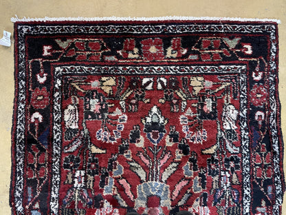 3' 4" X 9' Antique Handmade Wool Rug Runner Floral Organic Dyes Red Nice - Nuvé