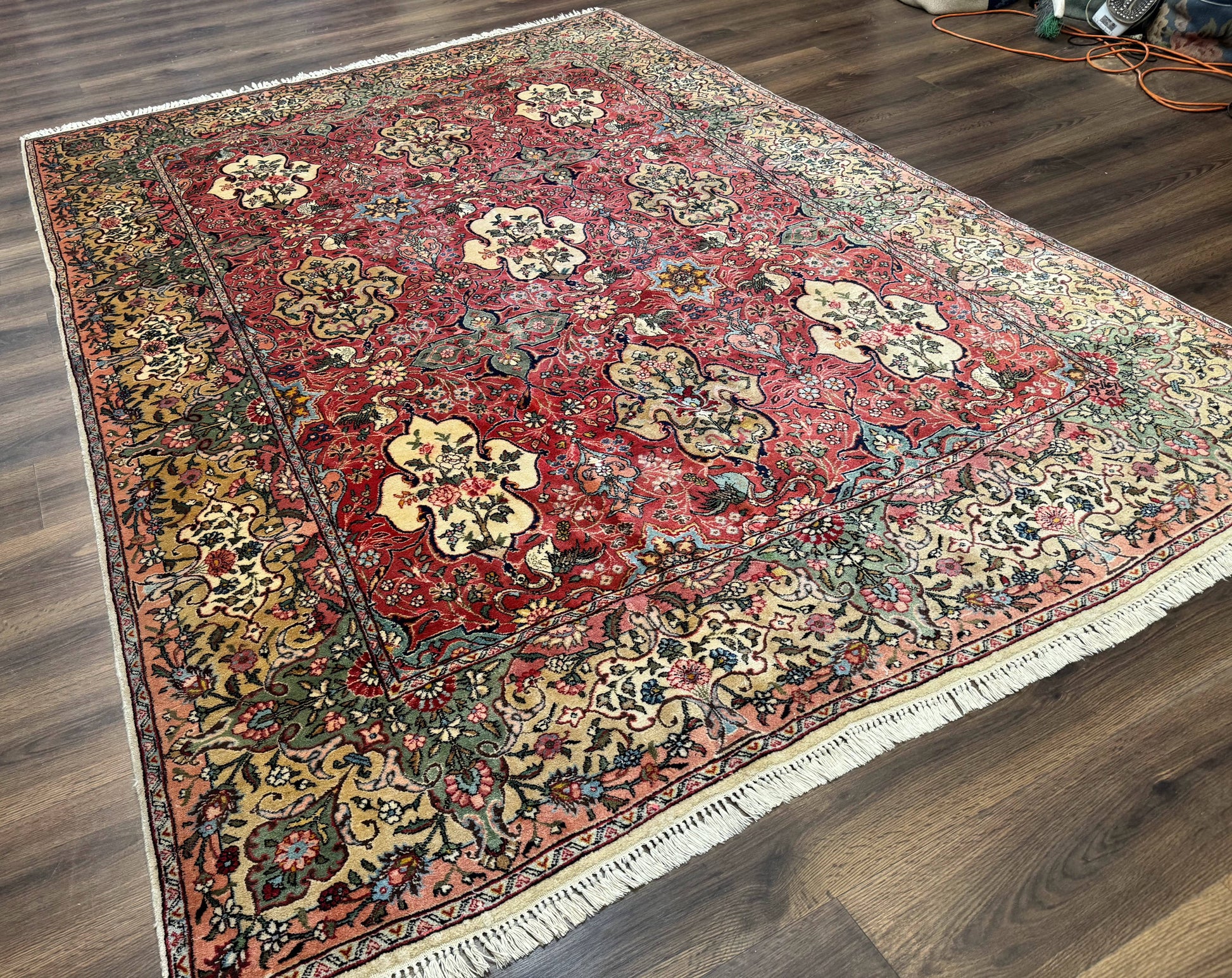 Antique Tabriz Persian Rug 7x10, Red Cream Tan, Unique Design, Fine 270 KPSI, Birds, Floral - Nuvé