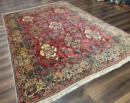 Antique Tabriz Persian Rug 7x10, Red Cream Tan, Unique Design, Fine 270 KPSI, Birds, Floral - Nuvé
