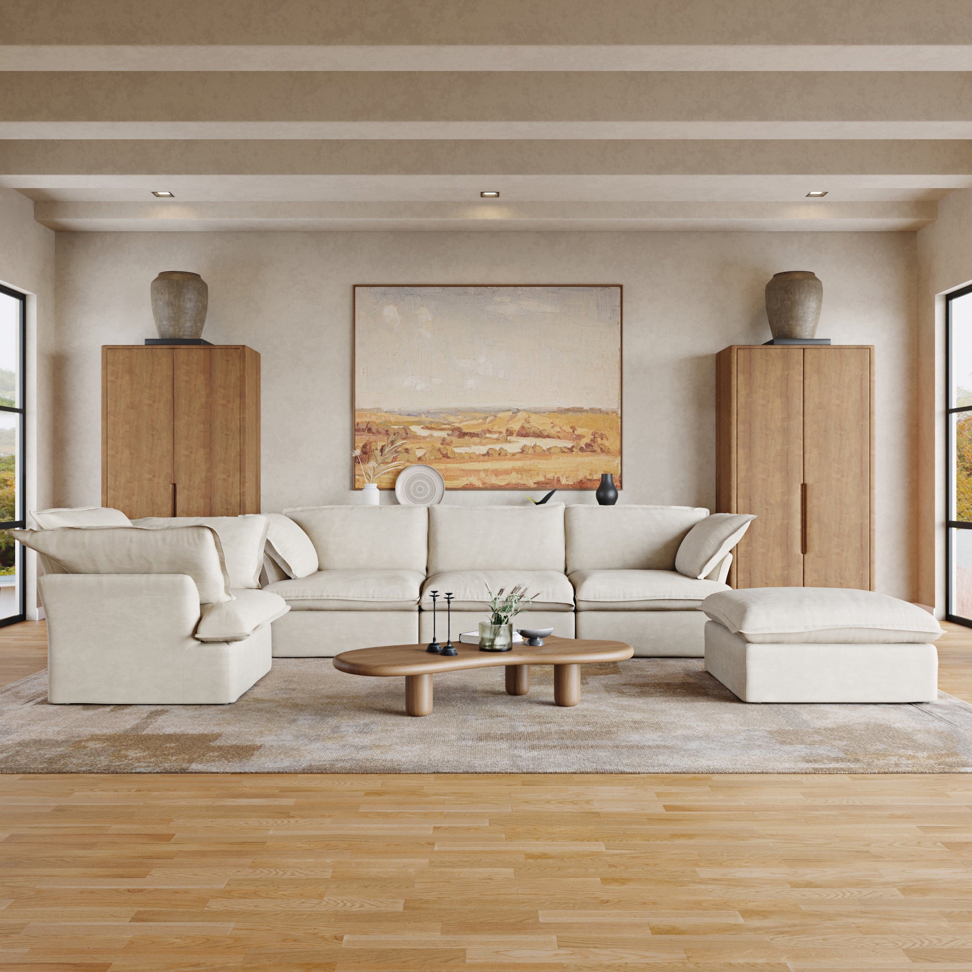 Sabi Modular Boucle Cloud Sofa - Beige - 4-Seater Sectional Sofa with Ottoman - Nuvé