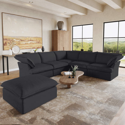Sabi Modular Boucle Cloud Sofa - Obsidian Black - 5-Seater Sectional Sofa with Ottoman - Nuvé
