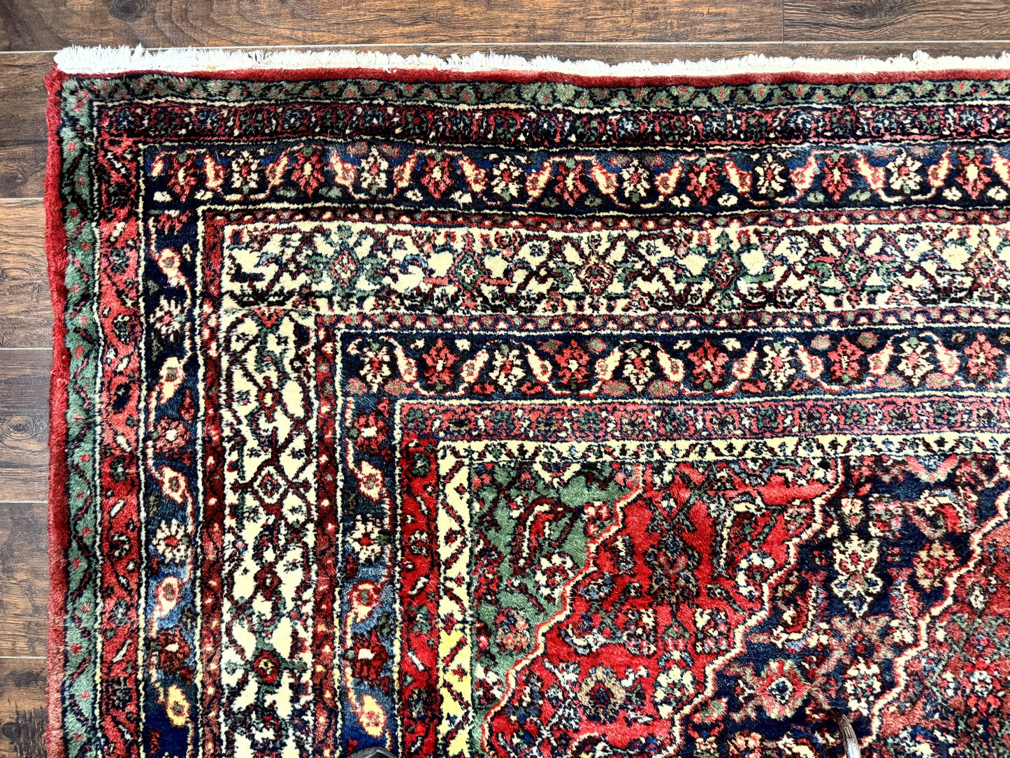 Antique Persian Hamadan Tribal Rug 8x10, Red and Ivory, Medallion Rug, Wool Handmade Carpet - Nuvé