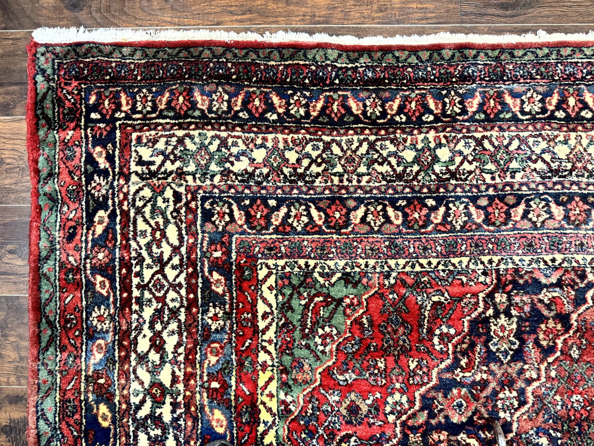 Antique Persian Hamadan Tribal Rug 8x10, Red and Ivory, Medallion Rug, Wool Handmade Carpet - Nuvé