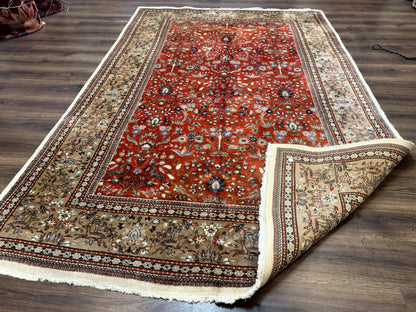 Persian Tabriz Rug 6x10, Burnt Orange and Tan, Animal Pictorials, Deer, Floral, Taba Tabae Carpet - Nuvé
