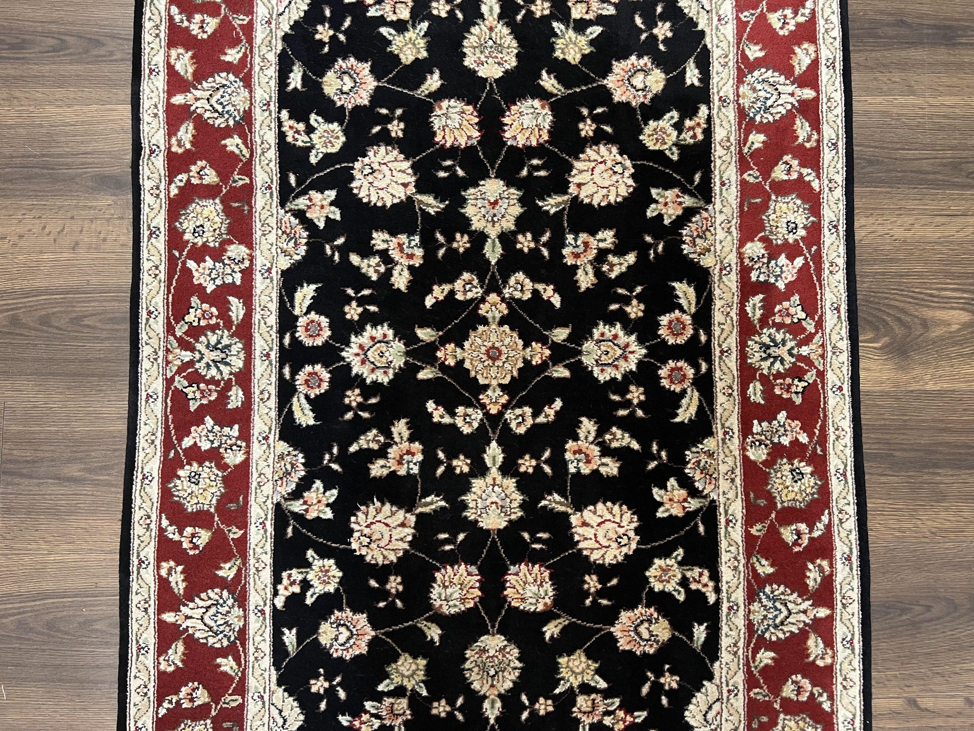 Pak Persian Rug 3x5, Black and Red, Floral Allover, Vintage Hand Knotted Wool Oriental Carpet, Pakistani Rug, Small Handmade Area Rug 3 x 5 - Nuvé
