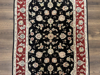 Pak Persian Rug 3x5, Black and Red, Floral Allover, Vintage Hand Knotted Wool Oriental Carpet, Pakistani Rug, Small Handmade Area Rug 3 x 5 - Nuvé