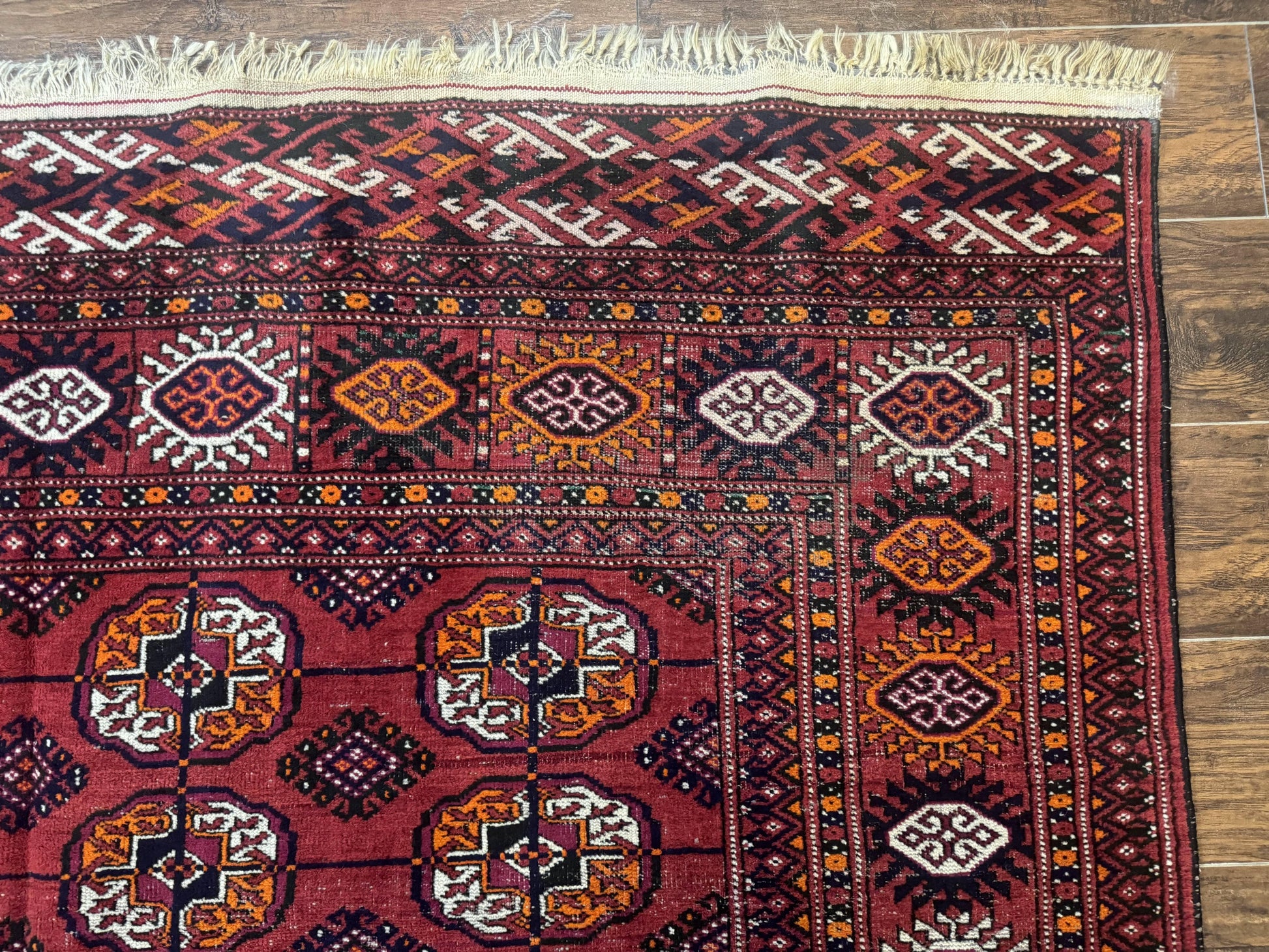 Antique Persian Turkoman Bokhara Rug 7x11, Tribal Rug, Red - Nuvé