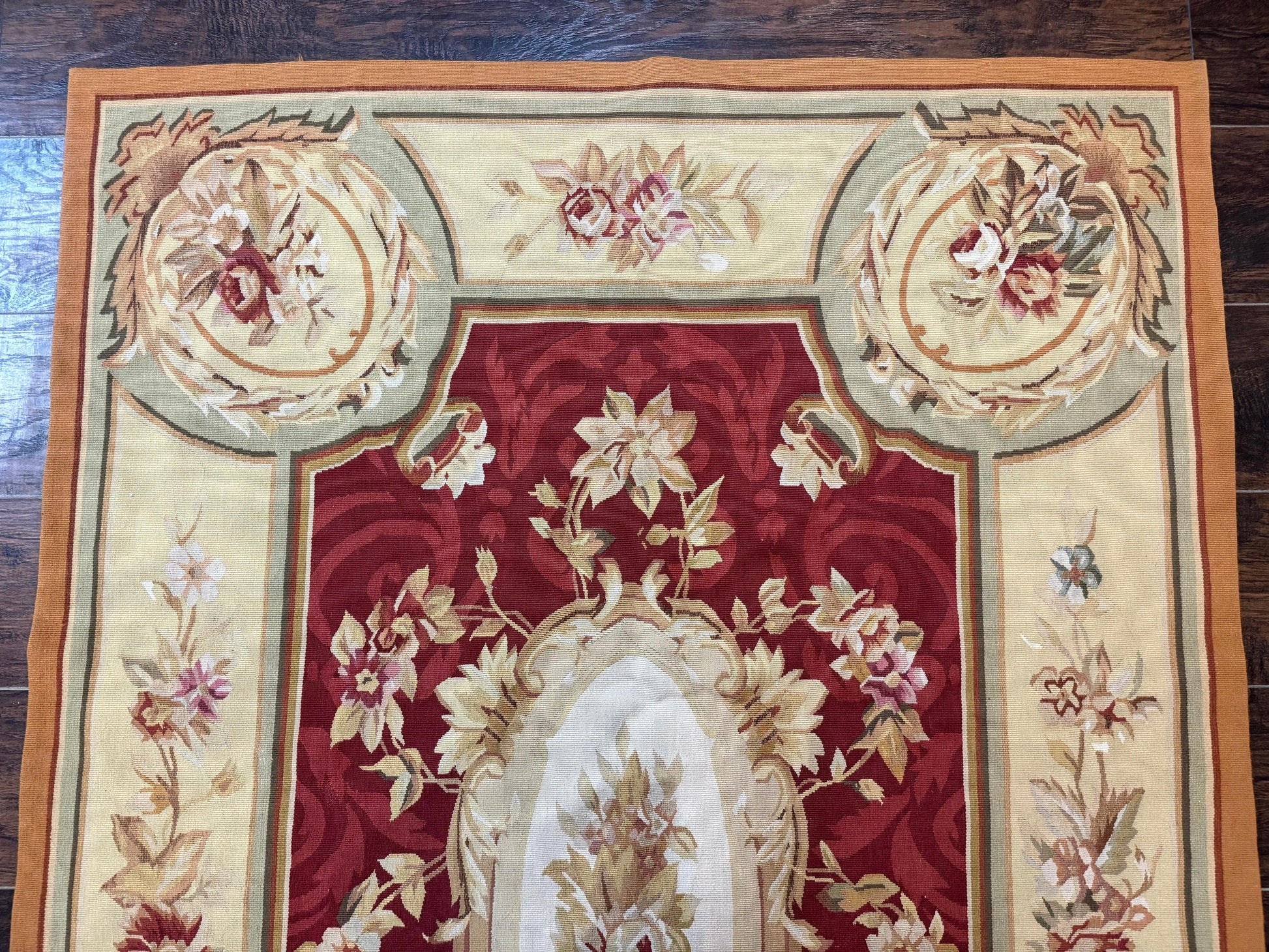 Aubusson Rug 4x6, Red, Floral, European Design, Vintage, Wool - Nuvé
