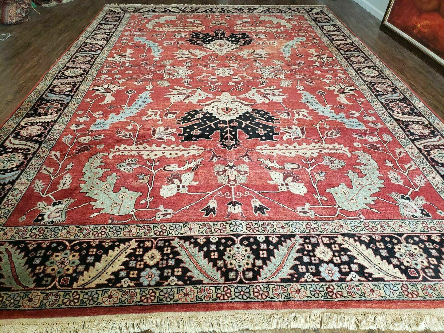 10' X 14' Vintage Hand Made Turkish Wool Rug Carpet Red Black Hand Knotted Nice - Nuvé