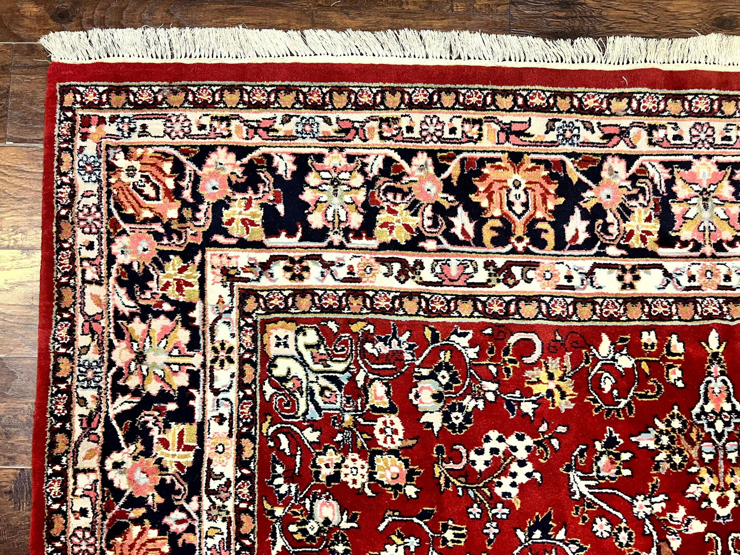 Indo Persian Sarouk Rug 8x10, Red, Floral Allover, Handmade Vintage Wool Carpet, Traditional Rug - Nuvé