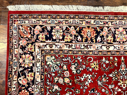 Indo Persian Sarouk Rug 8x10, Red, Floral Allover, Handmade Vintage Wool Carpet, Traditional Rug - Nuvé