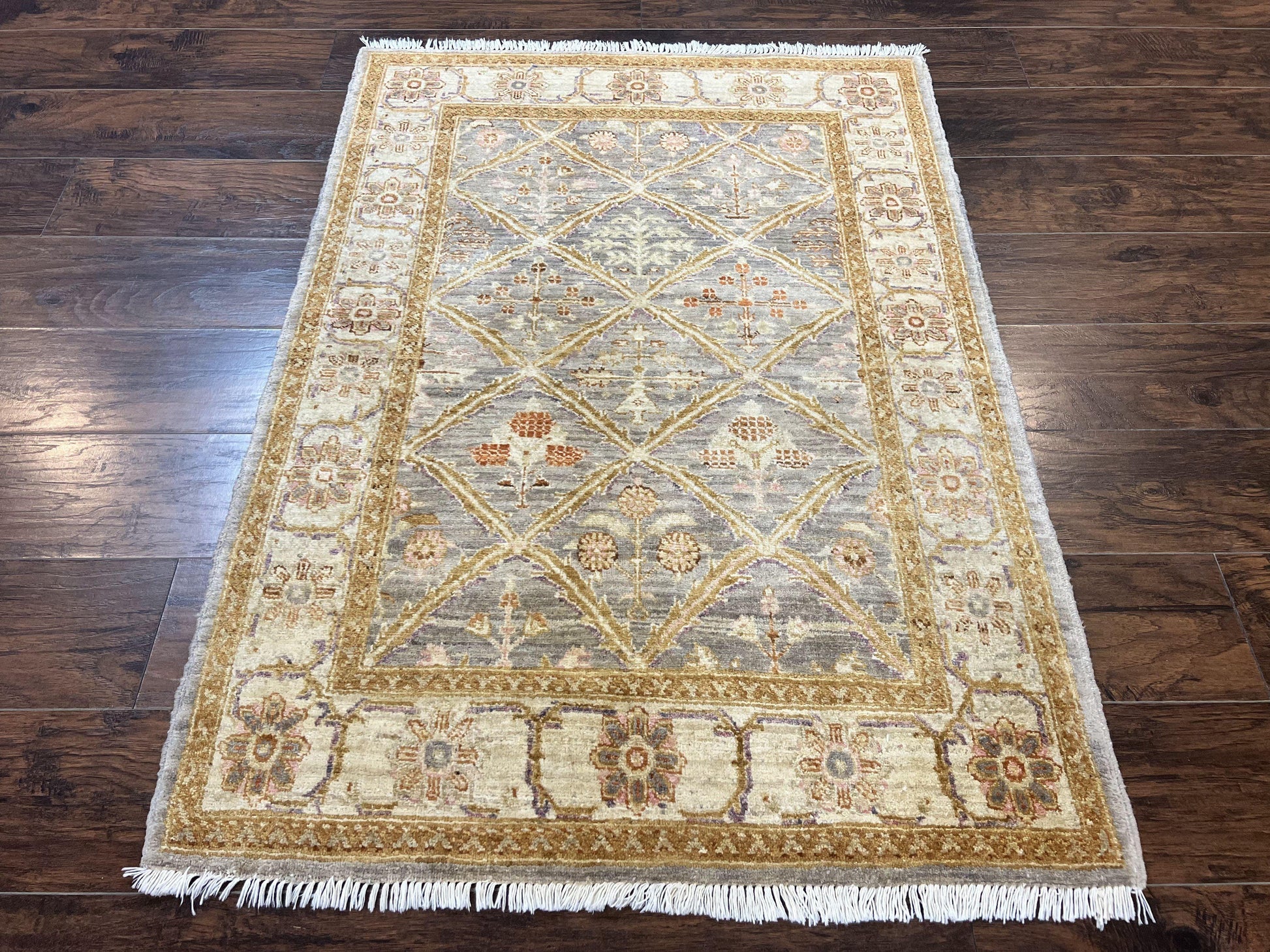 Pakistani Peshawar Rug 3.6 x 5, Safavieh Wool Handmade Hand Knotted Vintage Rug, Panel Design Oriental Carpet, Pair C - Nuvé