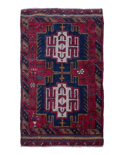 2' 9" X 4' 7" Vintage Handmade Tribal Wool Rug Balouchi Rug Afghan Rug Red Beige