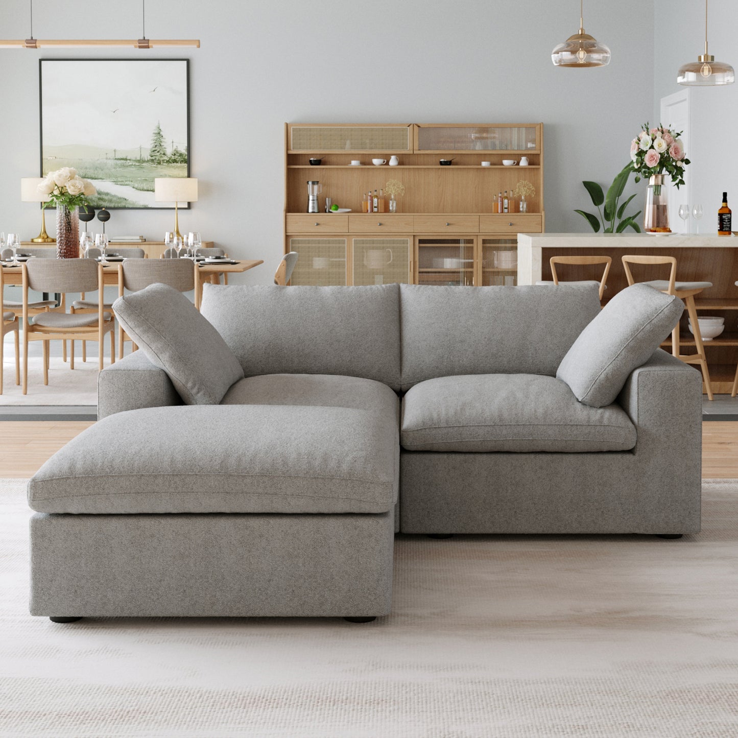 Nuvé® Solace Modular Bouclé Cloud Sofa - Space Grey - 2-Seater Sectional Sofa with Ottoman - Nuvé
