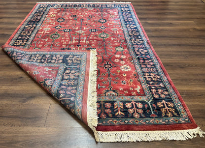 Indo Persian Heriz Serapi Rug 6x8, Rust Red and Navy Blue, Allover Pattern - Nuvé