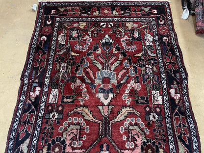 Antique Persian Hamadan Runner Rug 3.4 x 9, Red, Handmade Wool Runner - Nuvé
