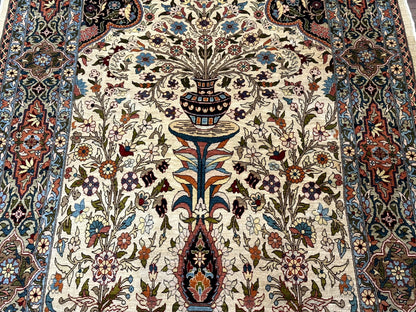 Rare Turkish Hereke Silk Rug 3x5, Tree of Life Persian Vase Design, Very Fine 440 KPSI, Signed - Nuvé