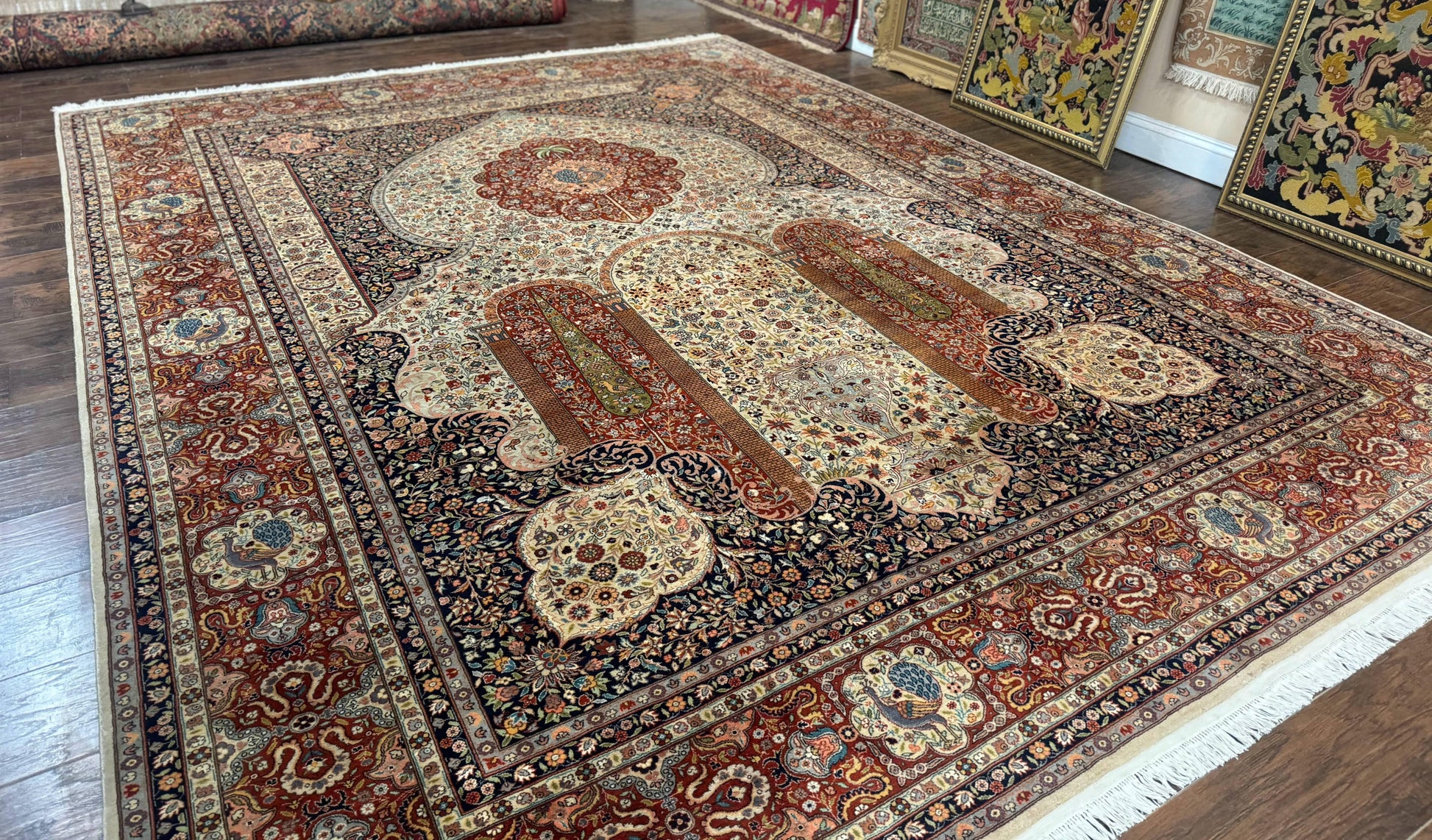 Wonderful Pak Persian Rug 9x12, Very Fine 260 KPSI, Floral Peacocks, Handmade Vintage Wool Rug - Nuvé