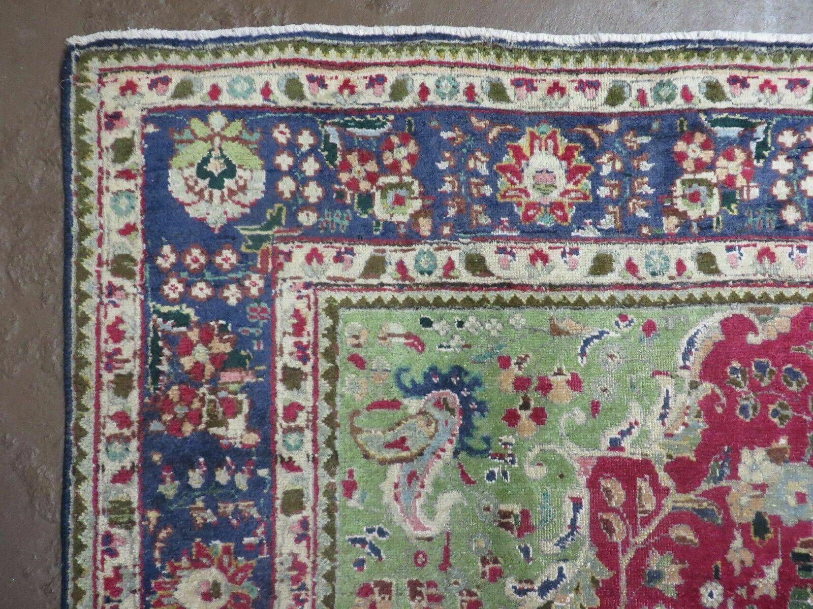 Persian Tabriz Rug 7x10, Red Blue and Green Rug, Allover Floral Medallion Rug, Hand Knotted Rug, Antique Rug 7 x 10 Vintage Wool Oriental Carpet - Nuvé